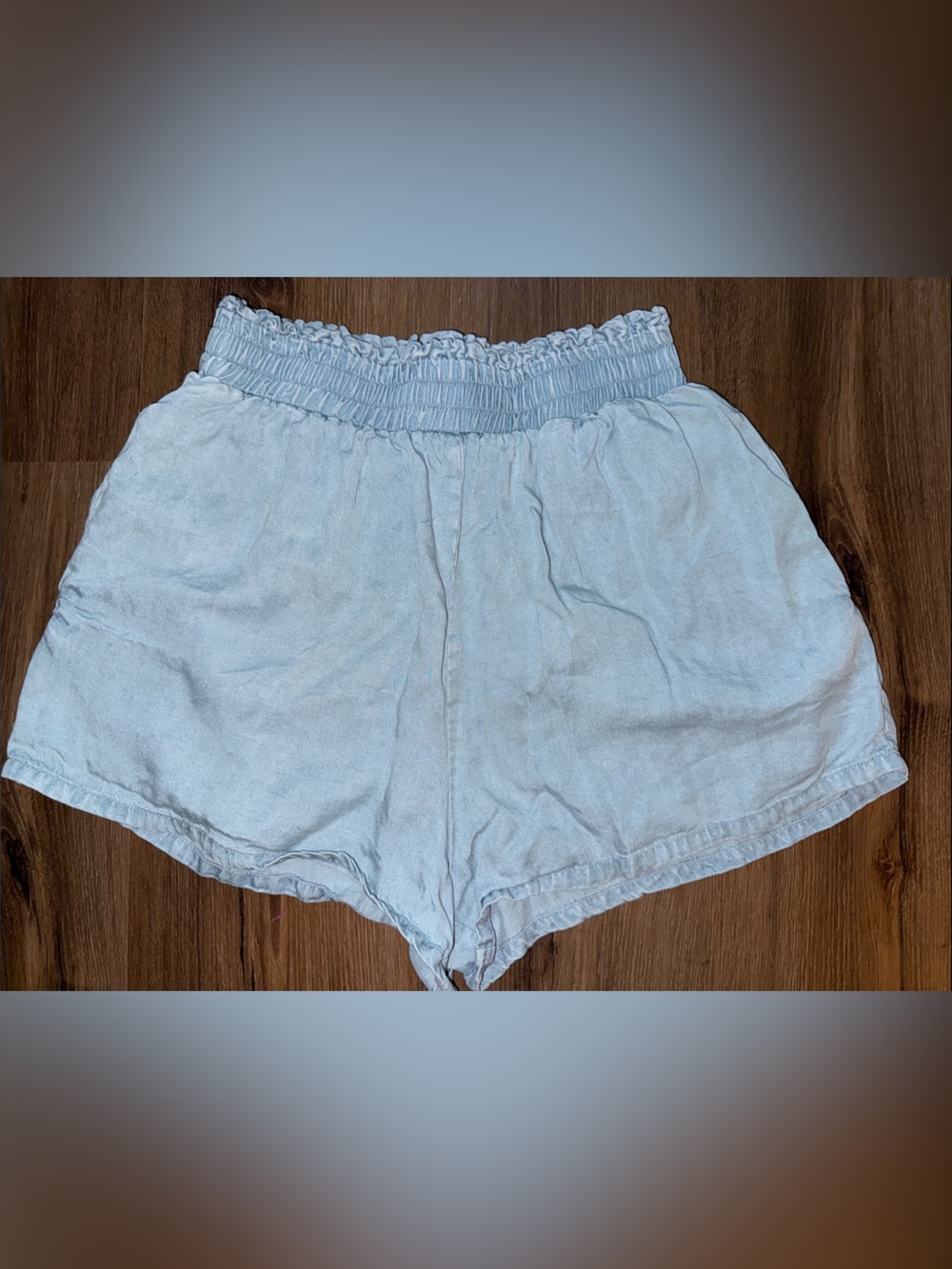 High-Waist Light Blue Smocked Waist Shorts for Women